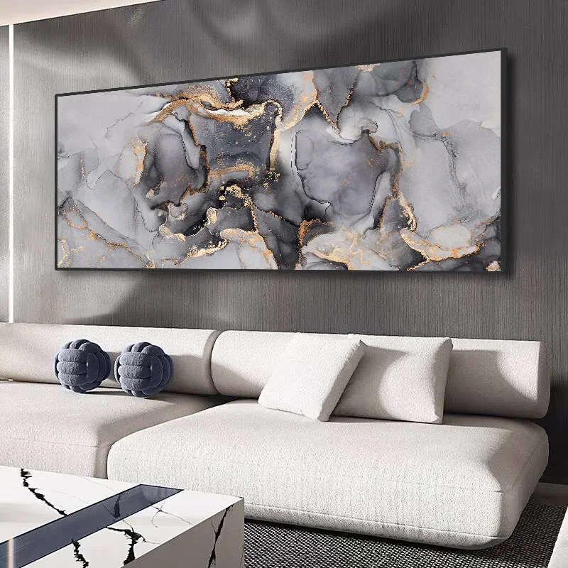 Large size abstract wall art canvas painting luxury marble texture poster print picture suitable for moder livingroom decoration