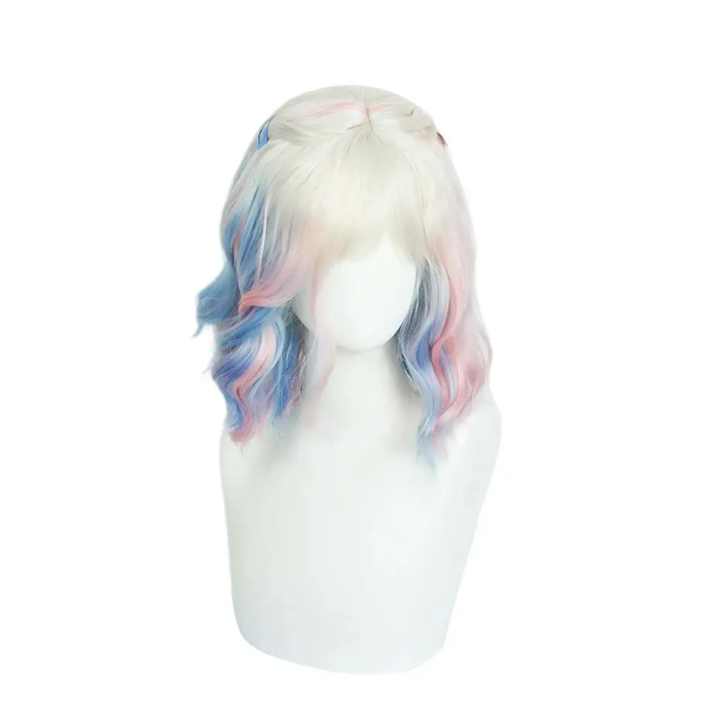 شعر مستعار كوسبلاي باللونين الأزرق والوردي للنساء، شعر مستعار قصير أشقر الأربعاء، زي الحفلات التنكرية للنساء والفتيات #5