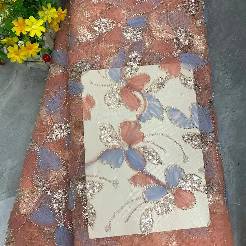 

90x130 см тюлевая ткань с вышивкой, трубками из бисера и блестками, изысканное свадебное платье, сценический костюм, ткань для шитья своими руками