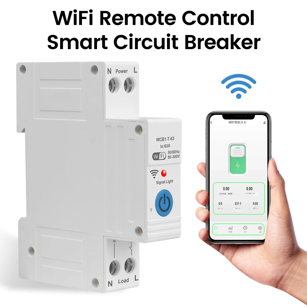 

WIFI Smart Circuit Breaker AC220V 63A WCB1-T-63 work tuya WiFi Remote Control Smart Wireless Control Switch Disconnect Switch