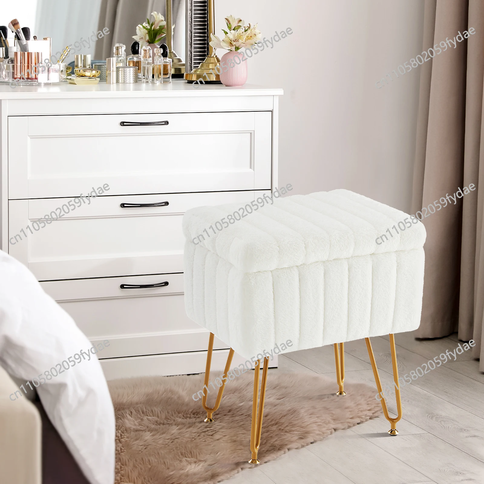 Living Room Hidden Storage Stools & Ottomans Padded Makeup with 4 Metal Legs Anti-Slip Adjustable Feet for Home