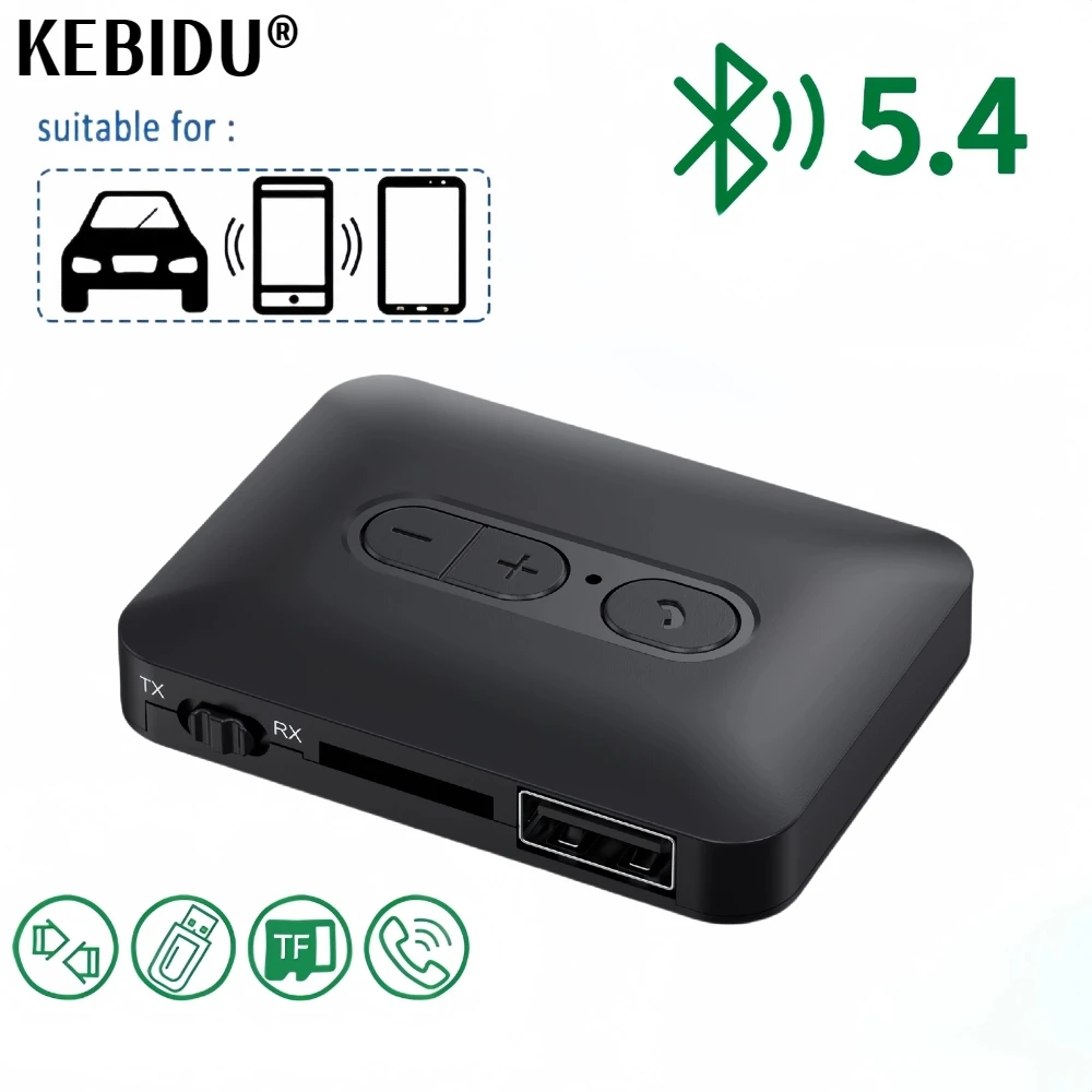 Bluetooth 5.4 Audio Receiver Transmitter USB U-Disk TF Card Play 3.5MM AUX Stereo Music Wireless Adapter With Mic For Car TV PC