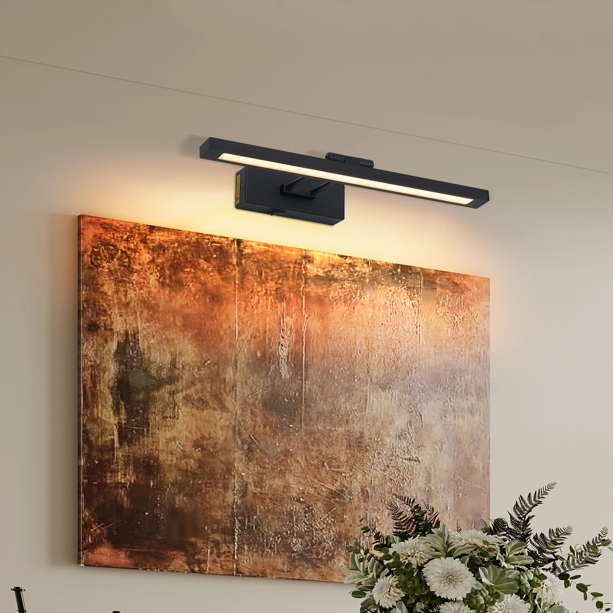 

Black LED Dimmable Picture Wall Light 180° Rotatable + Remote Color-Adjustable Wall Sconce for Living Room Bedroom Background