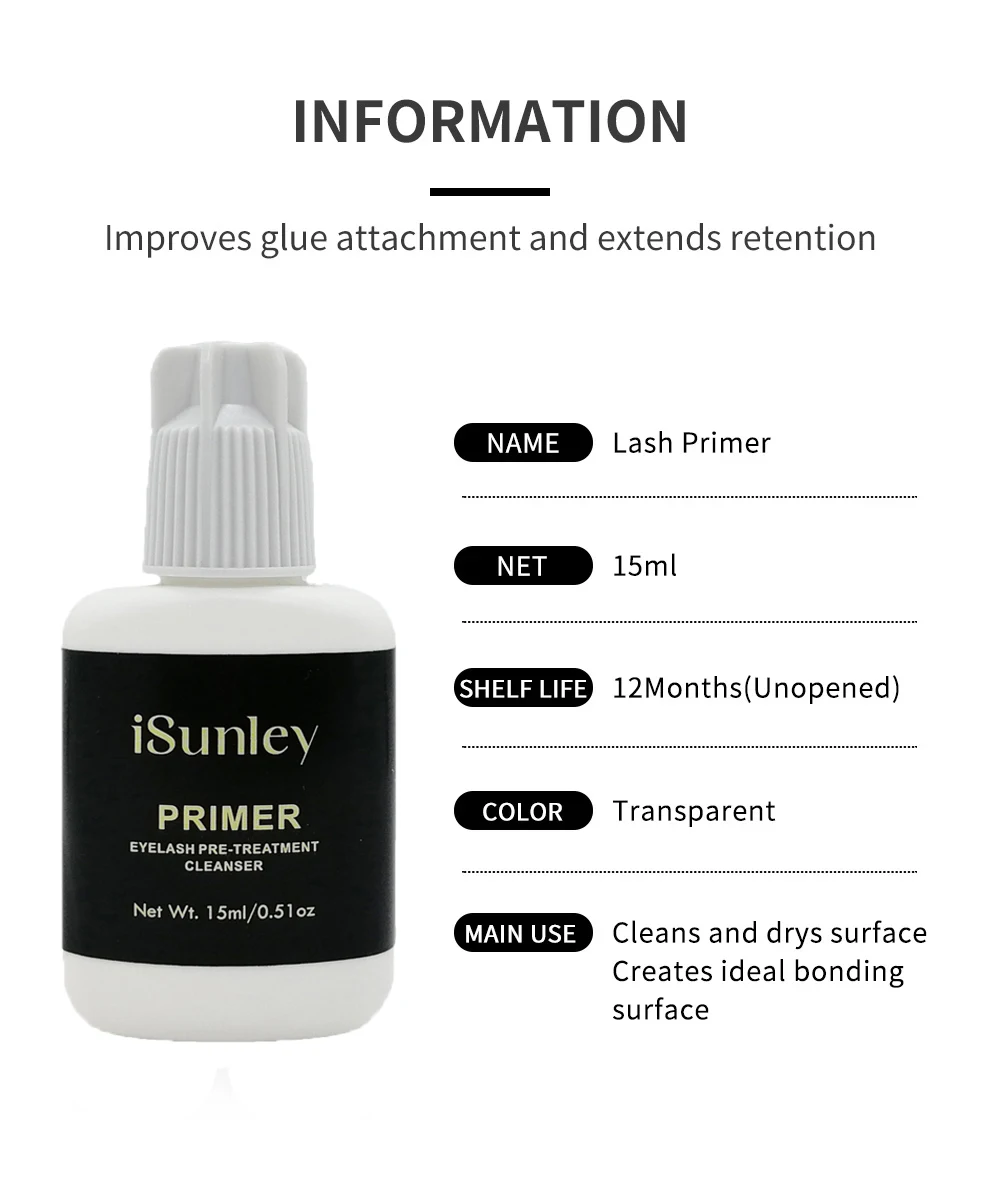ISunley 15ml Eyelash Primer Lash Extensions Cleaner Dust Protein Deep Clean Fixing Agent  Adhesive Lash Primer Pro Primer