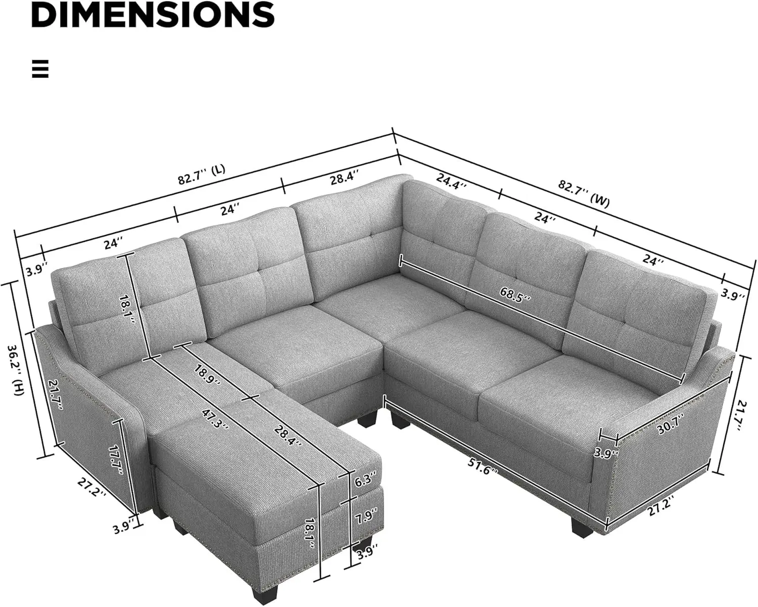 Sofá secional conversível com armazenamento otomano em forma de L sofá para apartamento pequeno sofá secional reversível para sala de estar