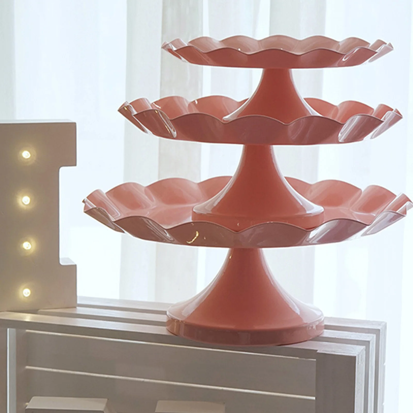 1PC Pink Minimalist Cake Stand Stable Decorative Multi Functional Tray Holder for Cupcake Dessert Fruit Display - view 2