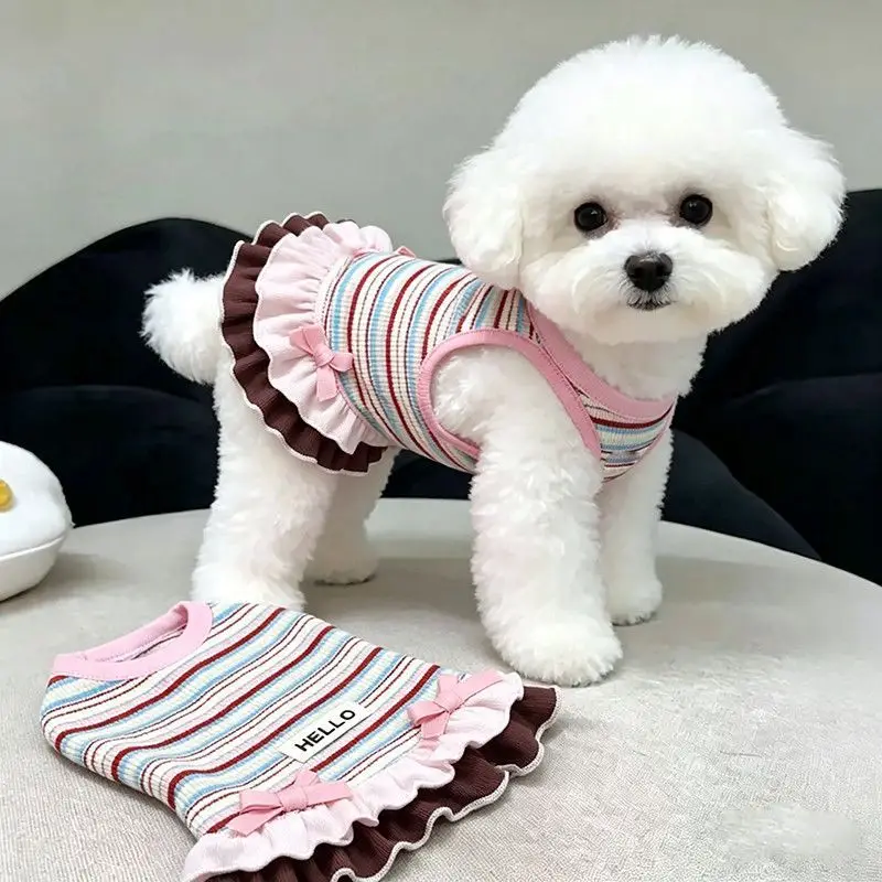 

New Pet Clothing Kitten Stripes Clothes Summer New Dog Stripes Teddy Bichon Frize Anti-shedding Cute Dress Dog Supplies