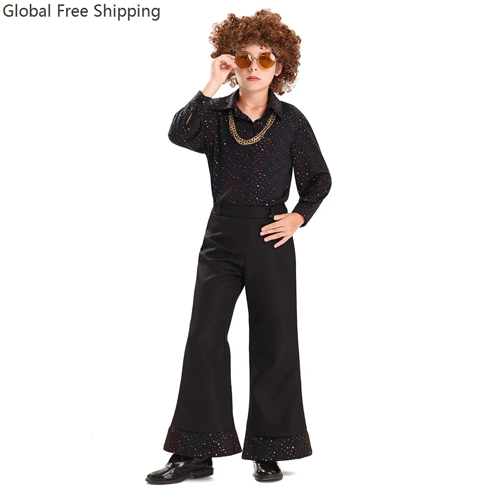 

Children's 80s Disco Retro Hippie Costume Boys Music Festival Party Halloween Stage Performance Costume 70s Role Play Rock Suit