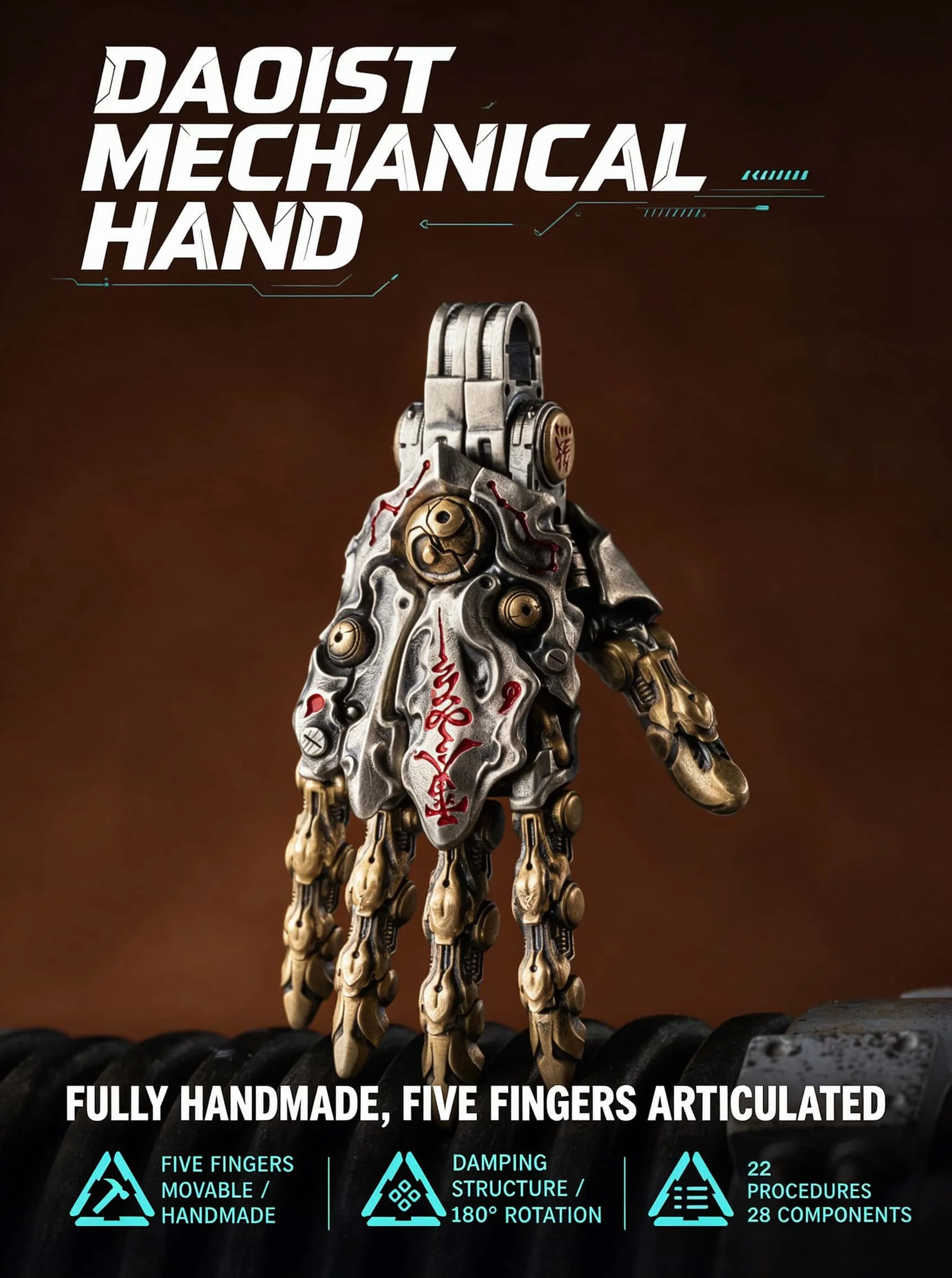 3D Metal Puzzle Mechanical Hand Articulated Joints Openable Robot Figure Cyberpunk Desk Decor Gift for Men