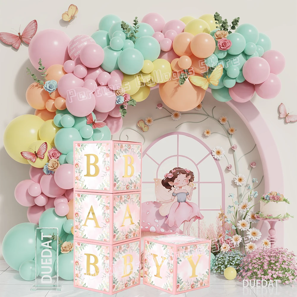 Flower Fairy Butterfly Theme Balloon Garland Kit With Macaron BABY Ballon Box Boho Babyshower Gender Reveal Birthday Party Decor