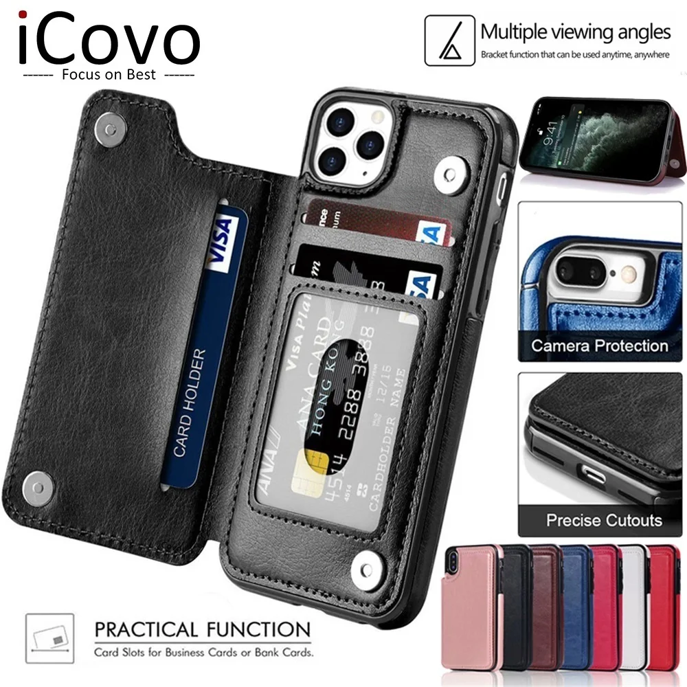 Leather Wallet Back Case for Samsung S21 S20 FE Ultra S10 Plus Flip Cover A72 A52 A42 A32 A12 A53 A21s Card Slots Note 8 9 10 20