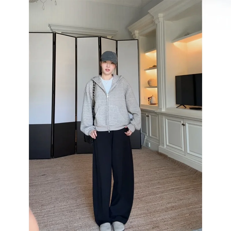 

Свитшот Coogee Nine Nine с капюшоном в полоску, свободного кроя, с эффектом похудения, на флисовой подкладке, осенняя новинка, повседневные брюки-джоггеры с изогнутым кроем