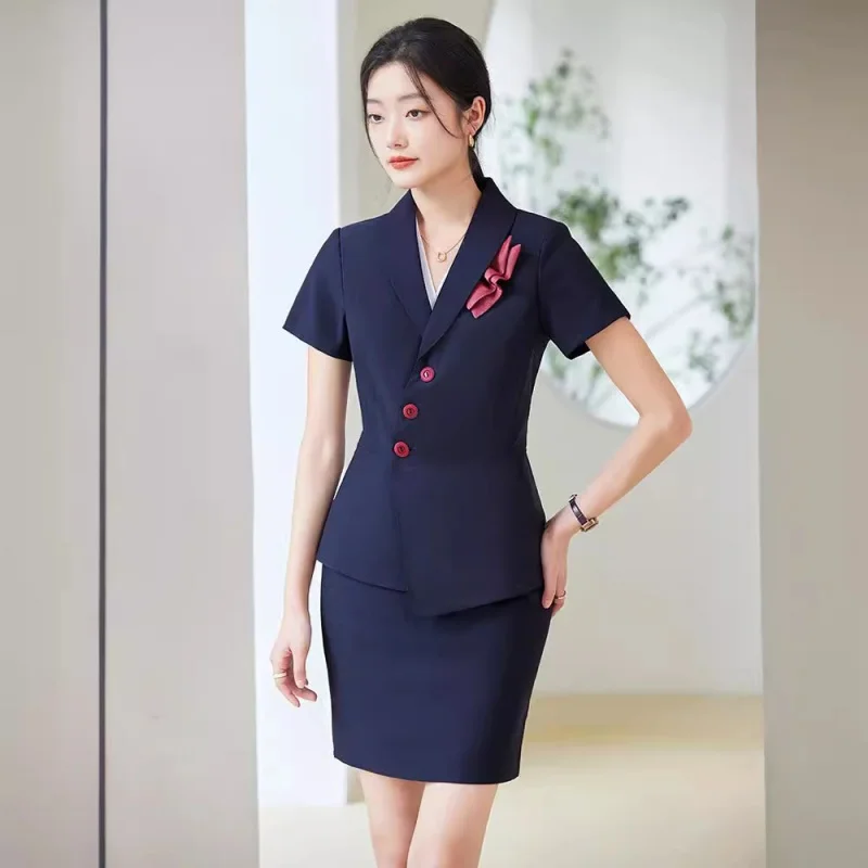 Spring and Summer Business Suit Women's Fashion Temperament Goddess Style Business Suit Hotel Receptionist Uniform Sales Office