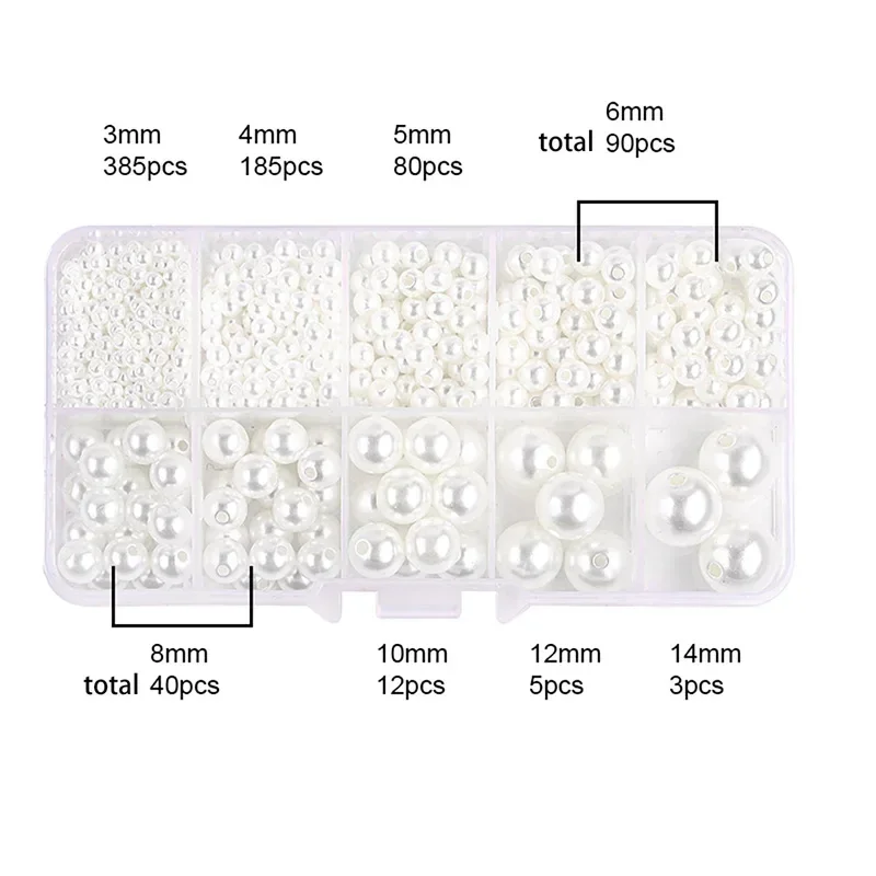 1320pc ABS Pearl Set Box In Beige Color Can Be Used To Make Earrings, Bracelets, Necklaces, Mobile Phone Chains, And Decorations