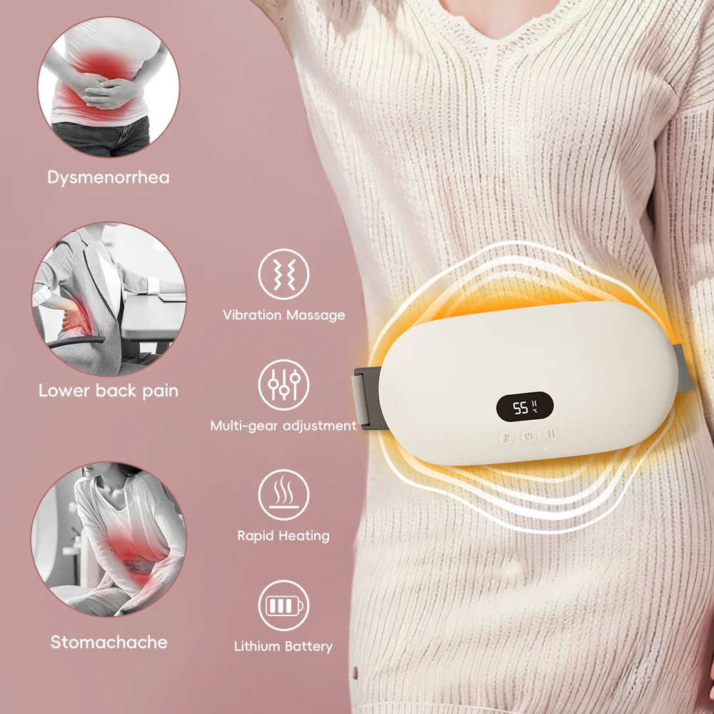 

Hot Sales Rechargeable Electric Period Cramp Relief Pad Massage Menstrual Period Pain Relief Heating Waist Belt For Women