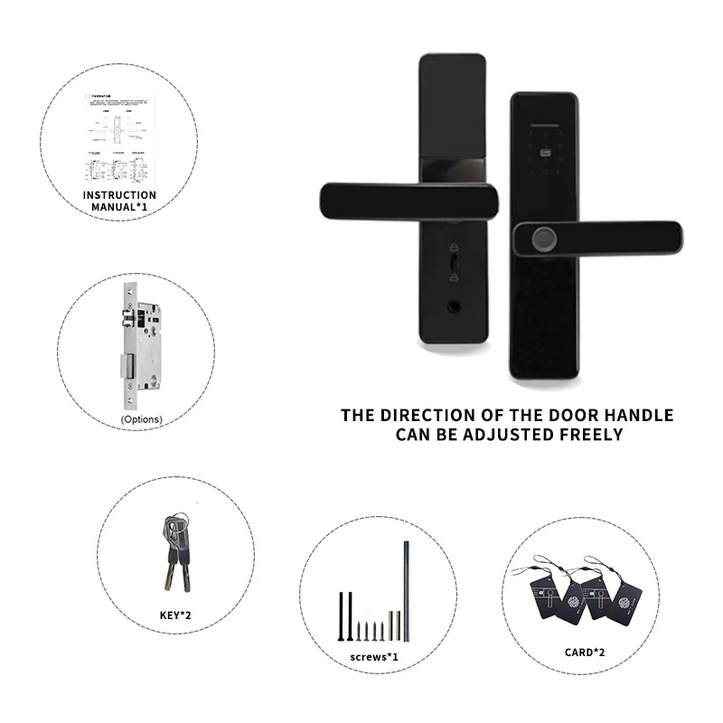 PHIPULO Tuya Wifi Electronic Smart Door Lock With Biometric Fingerprint Keyless Entry Smart Card Password Key Unlock Smart lock