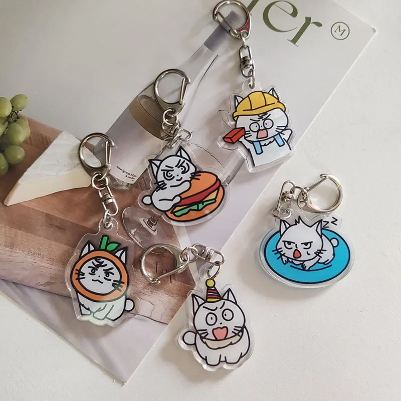 

5pc Cute Korean Funny Acrylic Cartoon Cat Keychain Car Key Ring Bag Pendant Art Course Souvenir Women Child Party Favors Gift