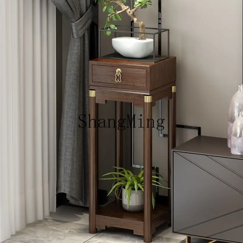 

FG new Chinese-style sofa side cabinet light luxury small coffee table bamboo light luxury flower rack shelf balcony flower rack