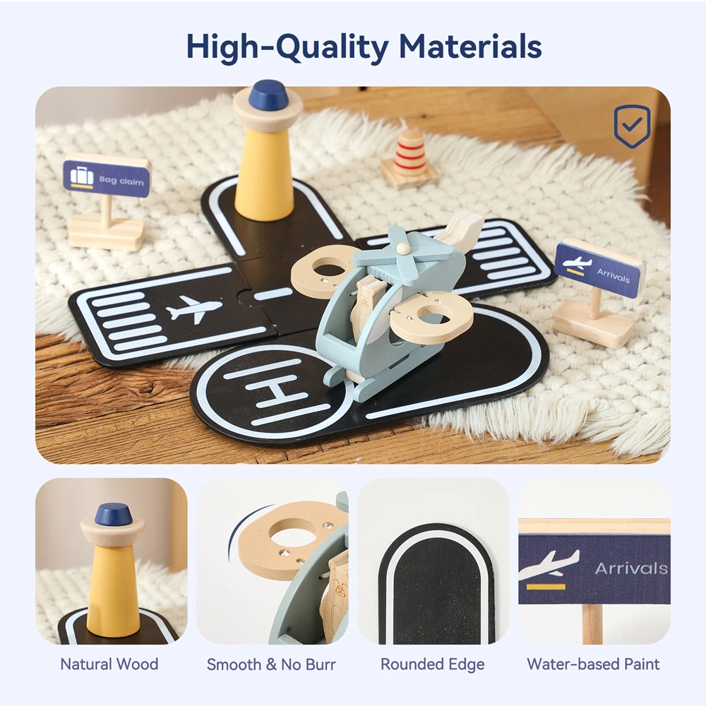 لعبة طائرة مكعبات بناء خشبية محاكاة لوحة هبوط طائرات الهليكوبتر مشهد لعبة تعليم ذكاء الأطفال لعبة تفاعلية للأطفال