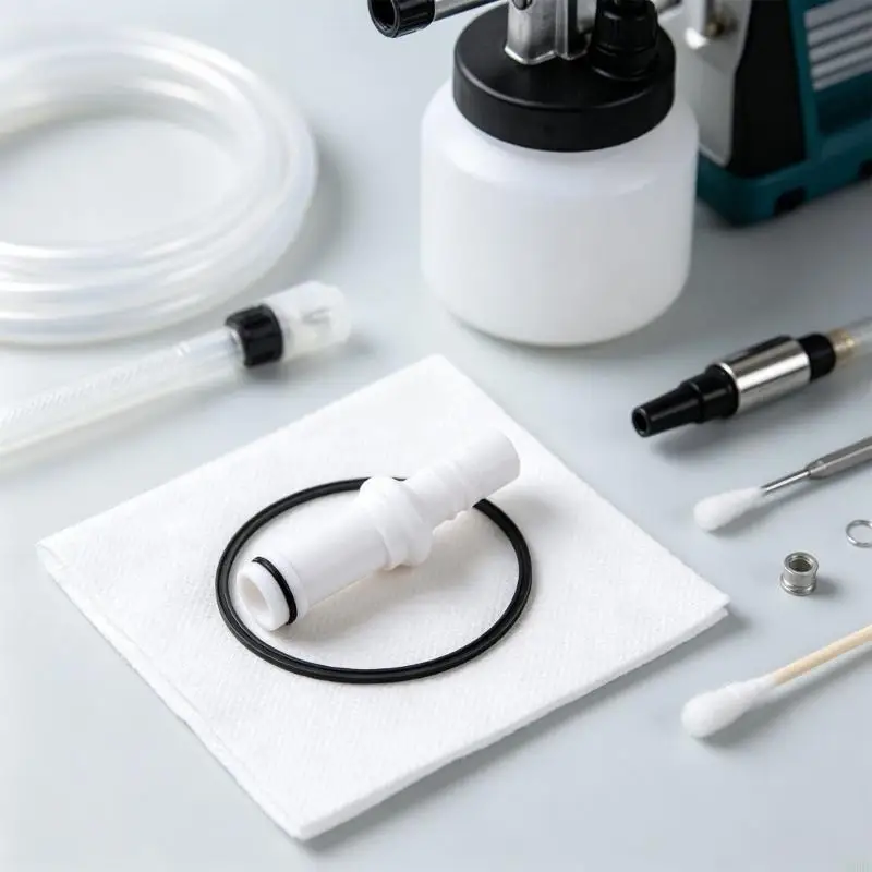 Powder Coating Equipment Insert Injector, PTFE Replacement Component with Smooth Inner Wall, Cylindrical Profile, Dark Seal, and