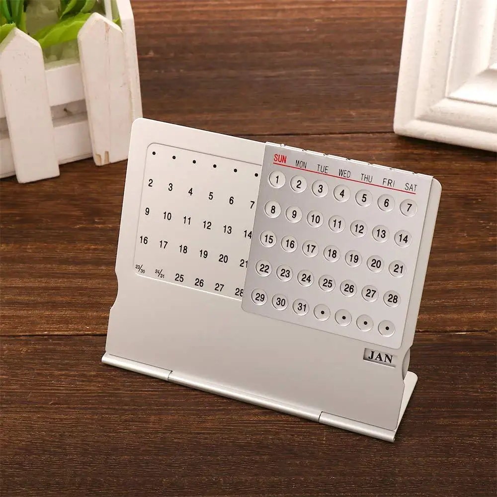Durable Silver English Desk Decor Office Supplies Aluminum Alloy 100 Years Calendar Metal Calendar Perpetual Calendar Calendar
