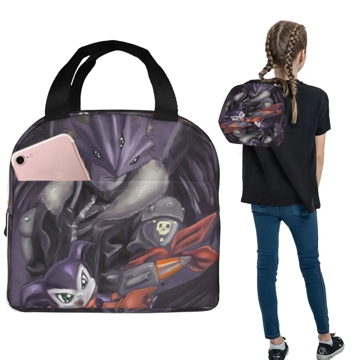 

Сумки для обеда Beelzemon Chibi, изолированная коробка для бенто, портативная сумка для обеда, герметичные сумки для пикника для женщин и девочек, работа