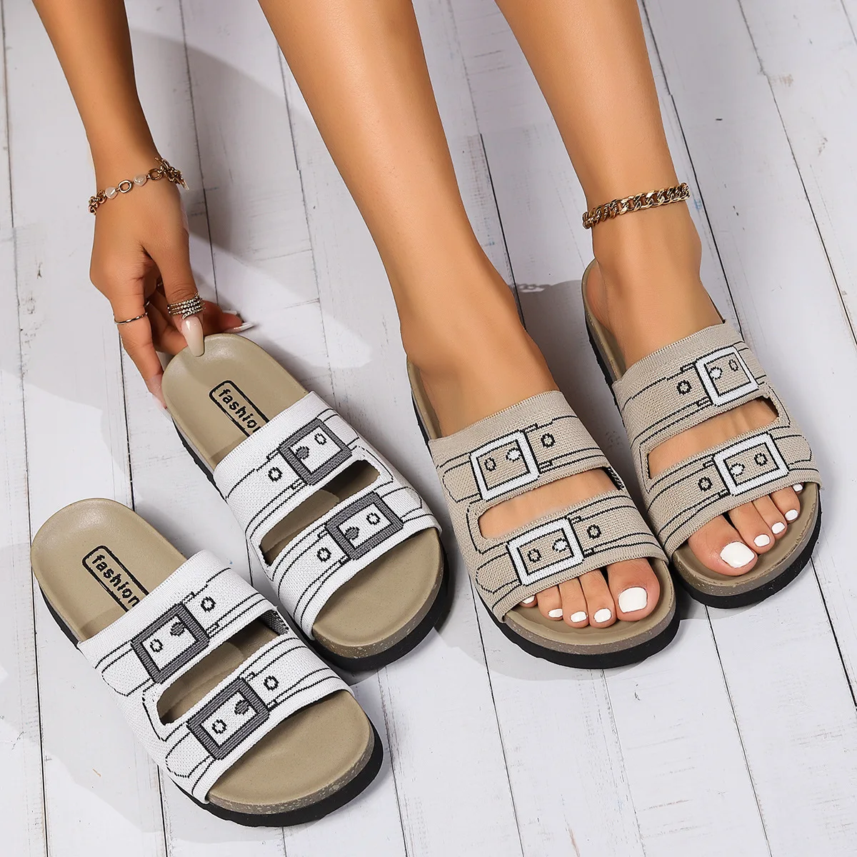 2025 spring and summer new fashion large size flat sandals simple fashion atmosphere temu beach sandals to wear