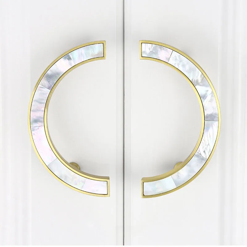 Natural Shell Cabinet Handles Brass Wardrobe Knobs Semi-Circle Drawer Pulls Round Golden White Door Hardware