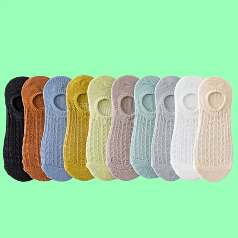 

5 Pairs Women's Summer Comfortable Invisible Short No Show Fashion Lace Breathable Silicone Non-slip Cotton Boat Socks