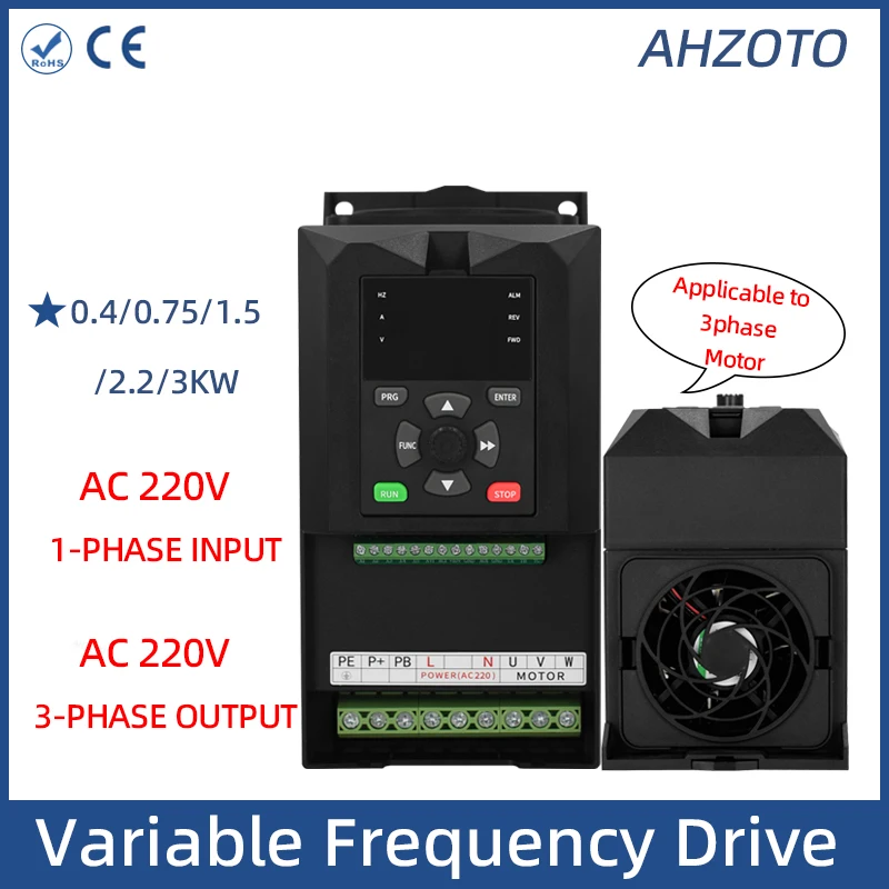 

VFD 1ph 220V Input 3ph 220V Output Frequency Converter 0.4-3KW Variable Frequency Drive for 3ph Motor Speed Controller AC Drive
