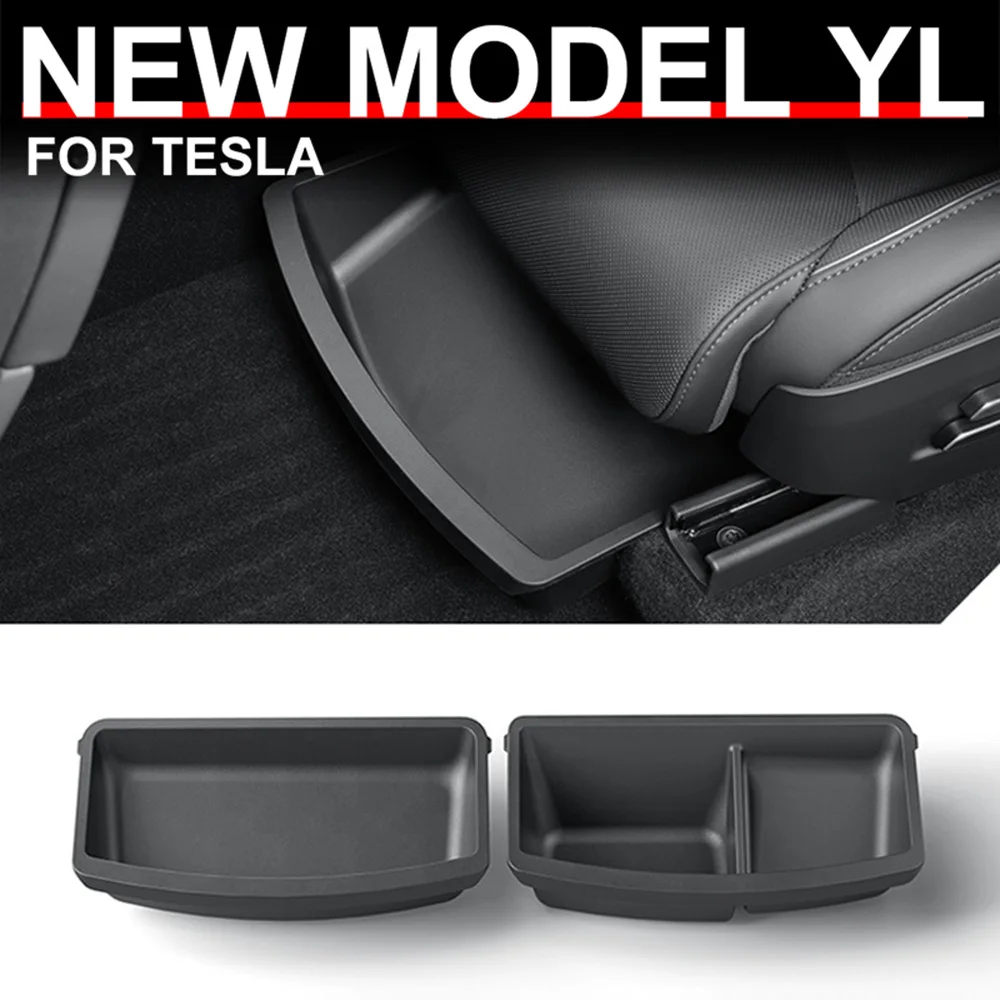 2Pcs Underseat Storage Tray Fits Tesla Model Y L 6 Seater 2026 Front Seat Organizer Box Waterproof TPE Hidden Holder Interior