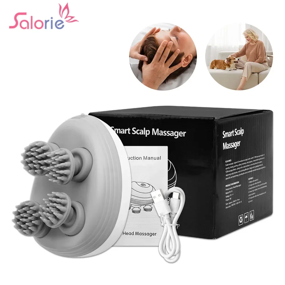 Electric Head Scalp Massager with 4 Kneading Massage Heads Body Deep Tissue Massager for Hair Growth Relaxtion and Cat Pet Claw