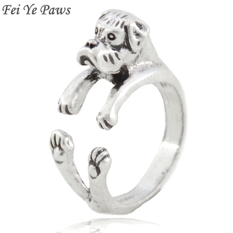 Antique Silver Color Boho Boxer Dog Ring For Women Anel Girls Boho Animal Couple Brass Metal Knuckles Ring Men Jewelry Inele