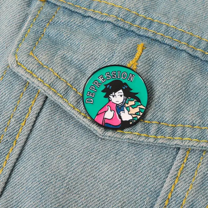 Enamel Pins Custom Anime Character Brooches Lapel Badges Cartoon Jewelry Gift for Fans Friends Tomioka Giyuu Depression