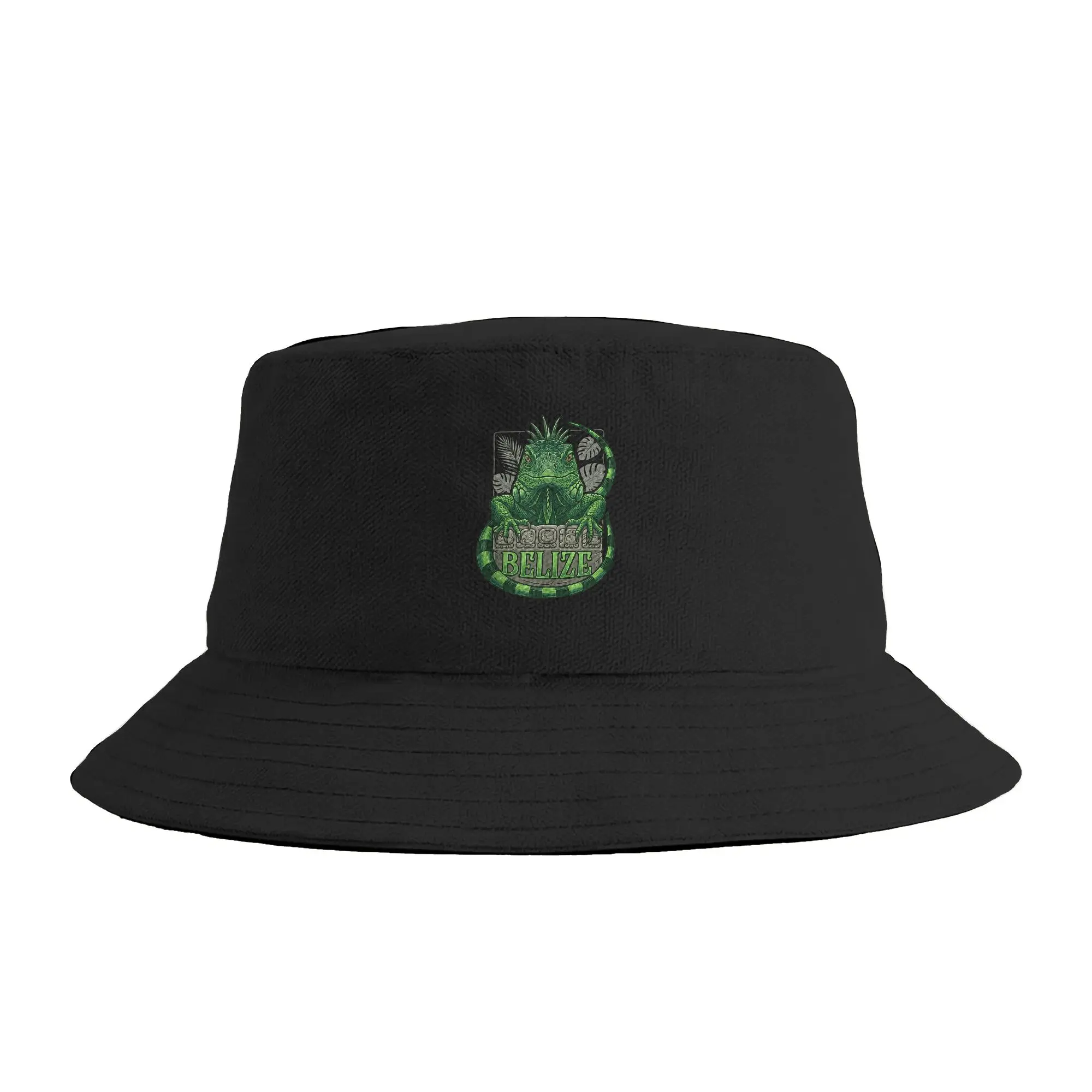 Belize Green Iguana Mascot Ancient Mayan Stone Glyphs Bucket Hat  Harajuku Fisherman Caps Hunting Visor Hats Breathable Cap