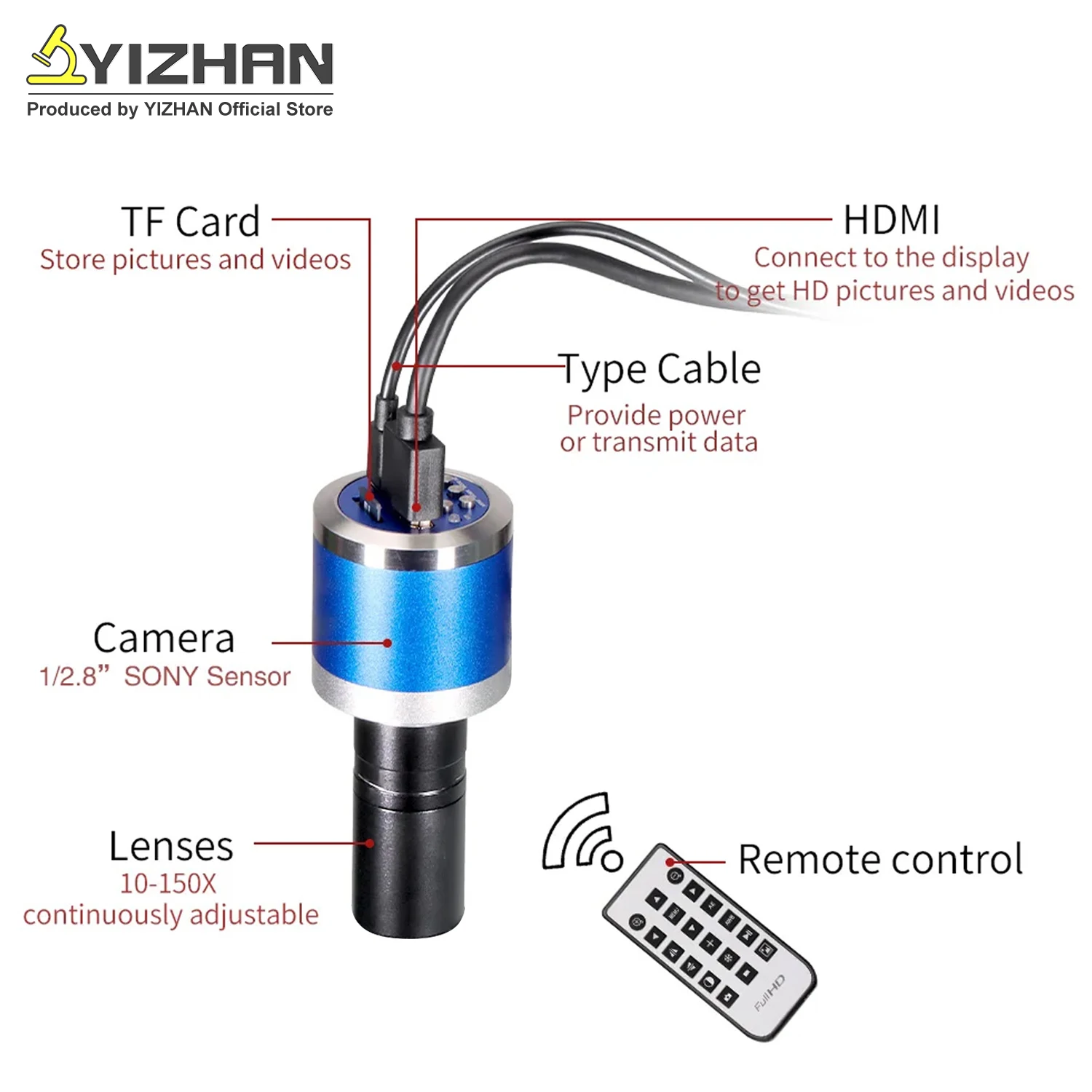 YIZHAN Full 4K Digitalmikroskop zum Löten, 215-fache Vergrößerung, 48MP HDMI USB Mikroskopkamera mit IMX415 Sensor, Videomikroskop – Detail 13