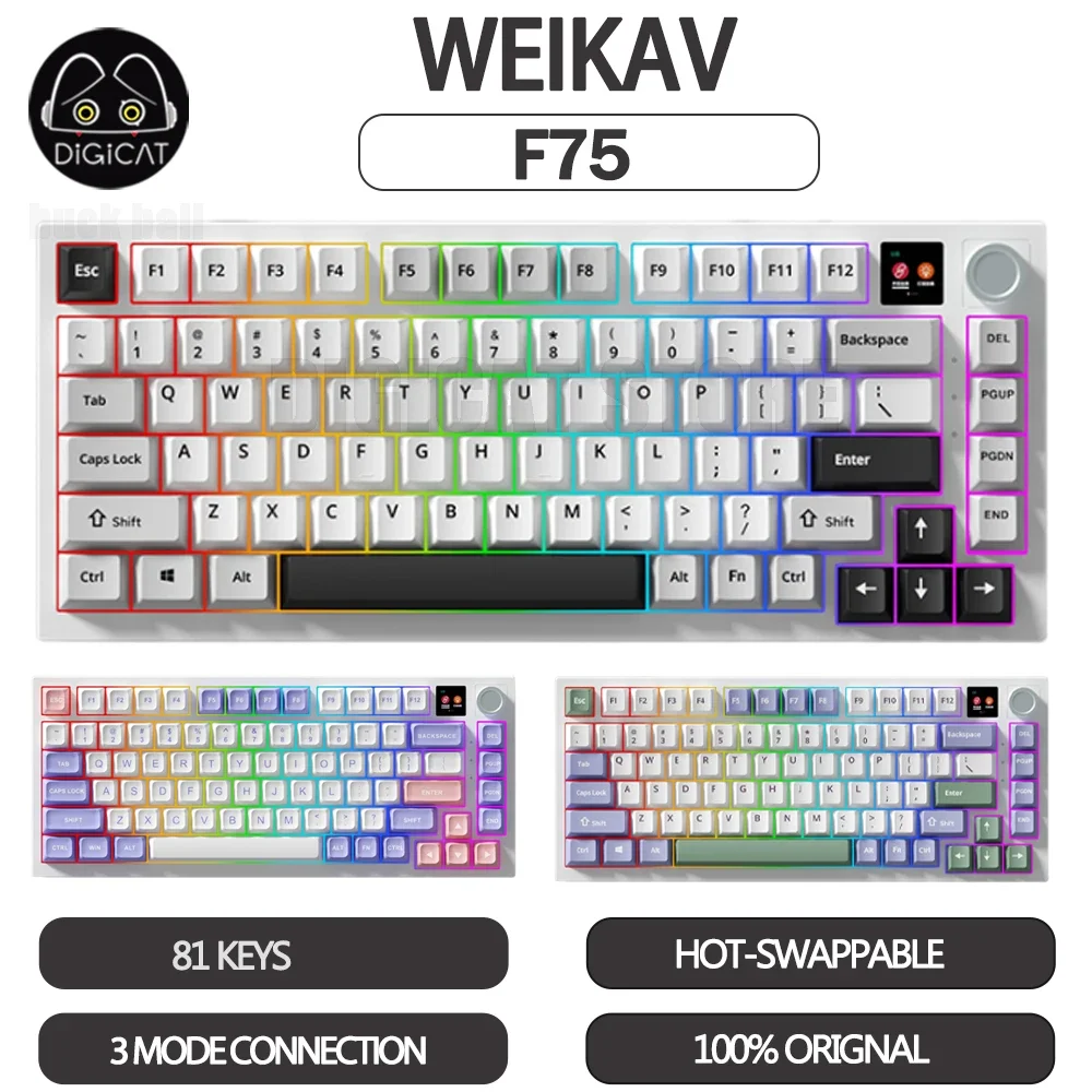 

WEIKAV F75 Mechanical Gamer Keyboard 3Mode USB/2.4G/Bluetooth Wireless Keyboard Hot Swap Rgb Backlit Office Gaming Keyboard Gift