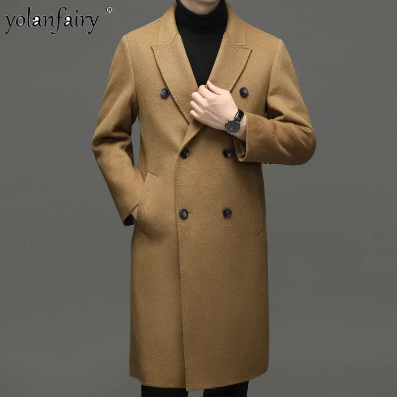 Winter New Men's Coat Double-sided Wool Coats and Jackets for Men Double Breasted Korean Style Slim Fashion Trenchoat Autumn FCY