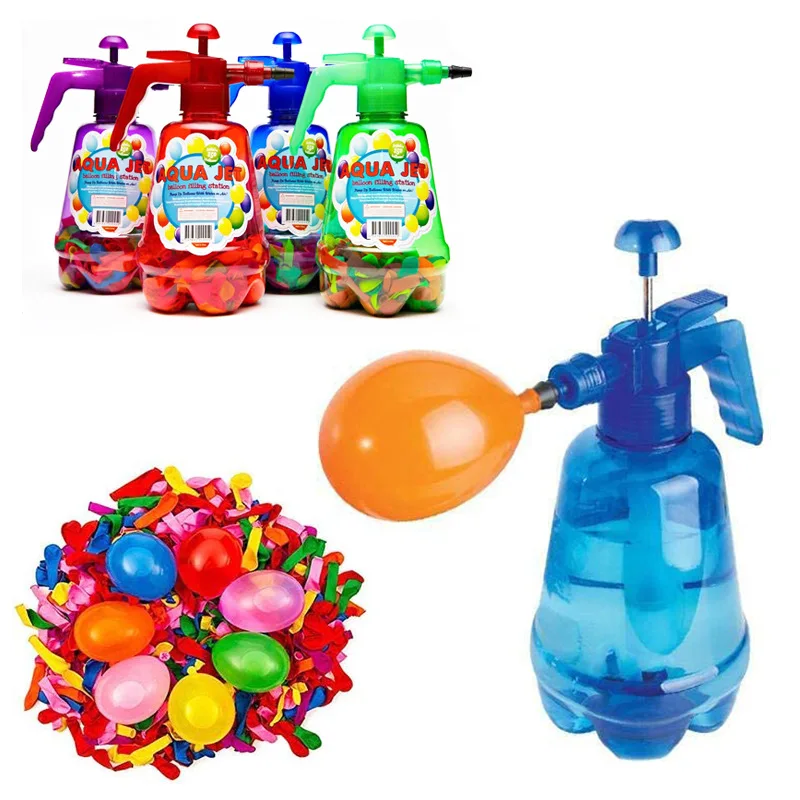 1 Set/500 Pieces Balloons With Pressure Spray Bottles Fun Water Ball Bomb Toy Splash Ball Kids Outdoor Garden Playing Water Toys