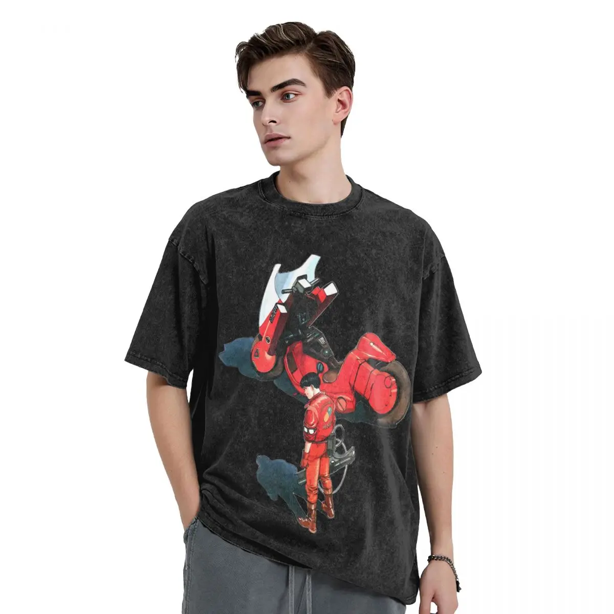 Kaneda Katsuhiro Otomo Manga Movie T Shirts Washed Short Sleeve High Street T-Shirts Akira Vintage Streetwear Graphic Tops Tees