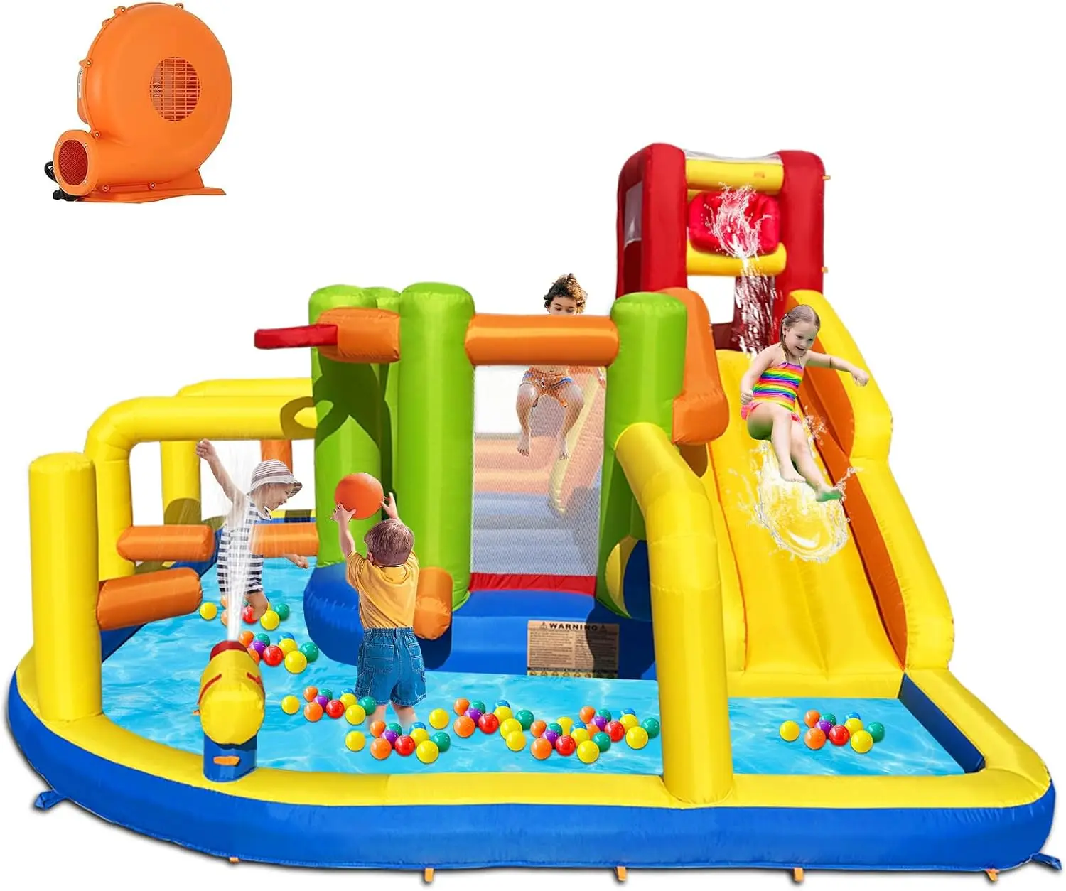 Umbalir 9-in-1 Inflatable Obstacle Bounce House with Water Slide | Kids Bounce House Water Park with Surprise Dump Bucket,Jumpin