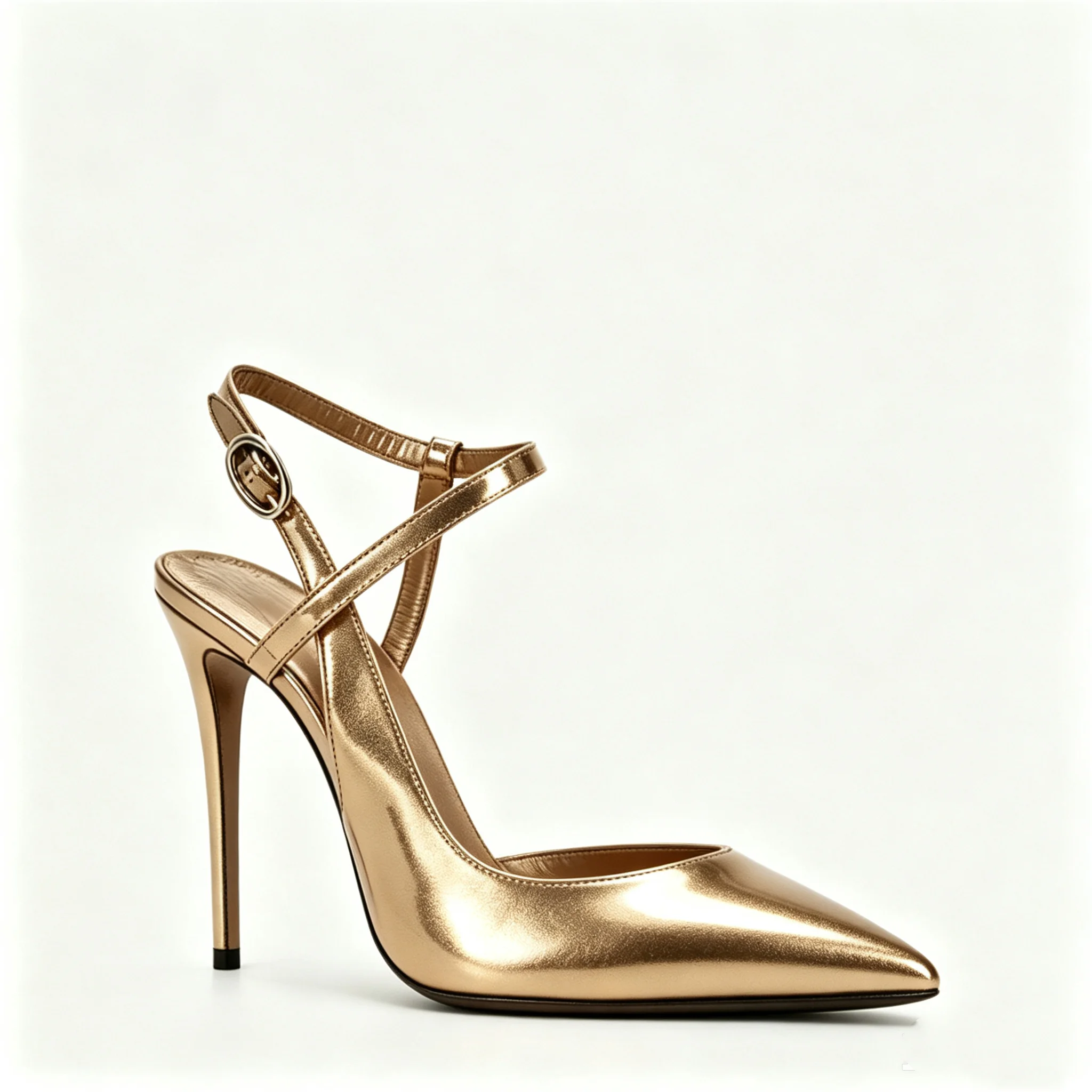 Gold Silver Stiletto Heels Sandals for Women Pointed Cover Toe Patent Leather Ankle Buckle Strap Thin High Heels Dress Shoes