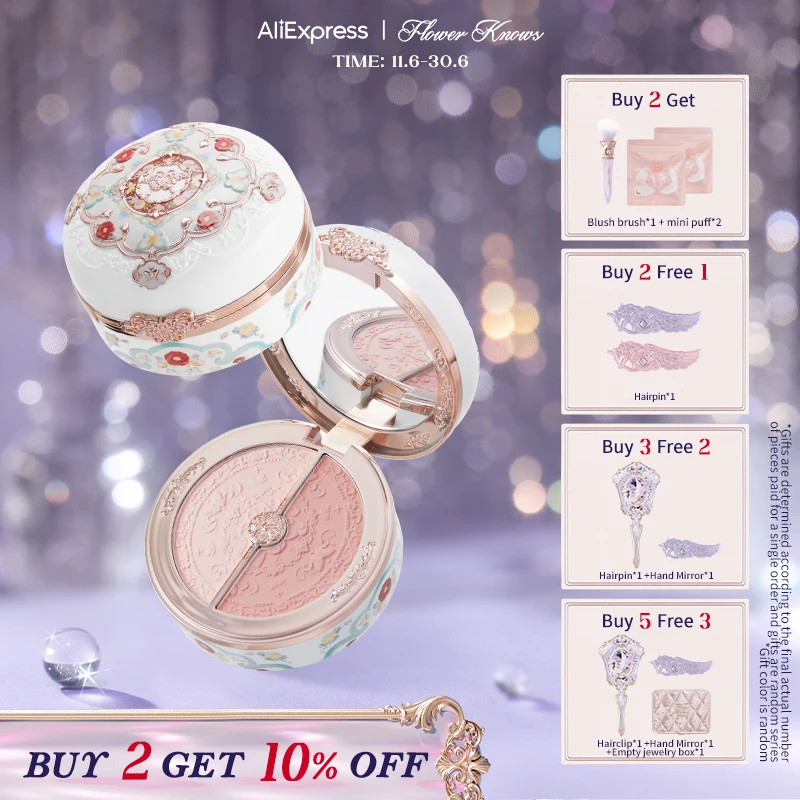 

Flower Knows Butterfly Cloud Collar Collection Rouge Box Highlighting & Blush Duo Powder Brightening Auxiliary colors 6g