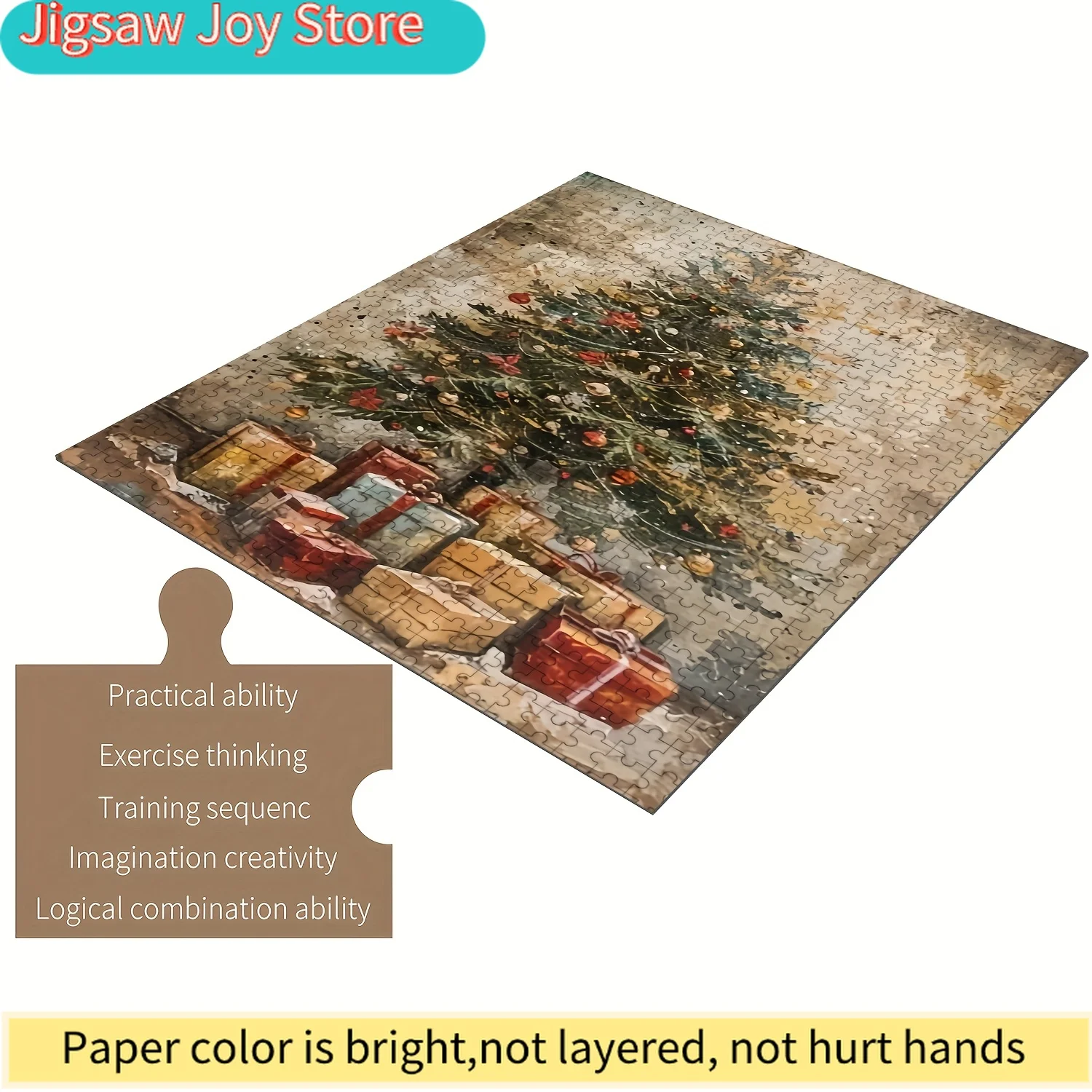 

Vintage Christmas Tree Puzzle - Wooden Crafts with Perfectly Connected Pieces, Scratch-Resistant, Intermediate Skill Level, I