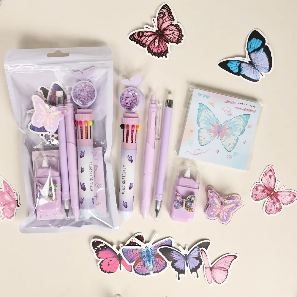 Practical 7-in-1 Stationery Set Dreamy Butterfly Theme Complete Stationery Stationery Kit Stickers Back To School