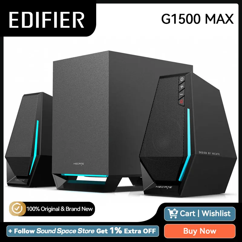 Edifier G1500 Max 2.1 Desktop Gaming Speakers Bluetooth 5.3 Computer Speaker USB,Type-C,3.5mm AUX inputs 60W RMS for PS4 Switch