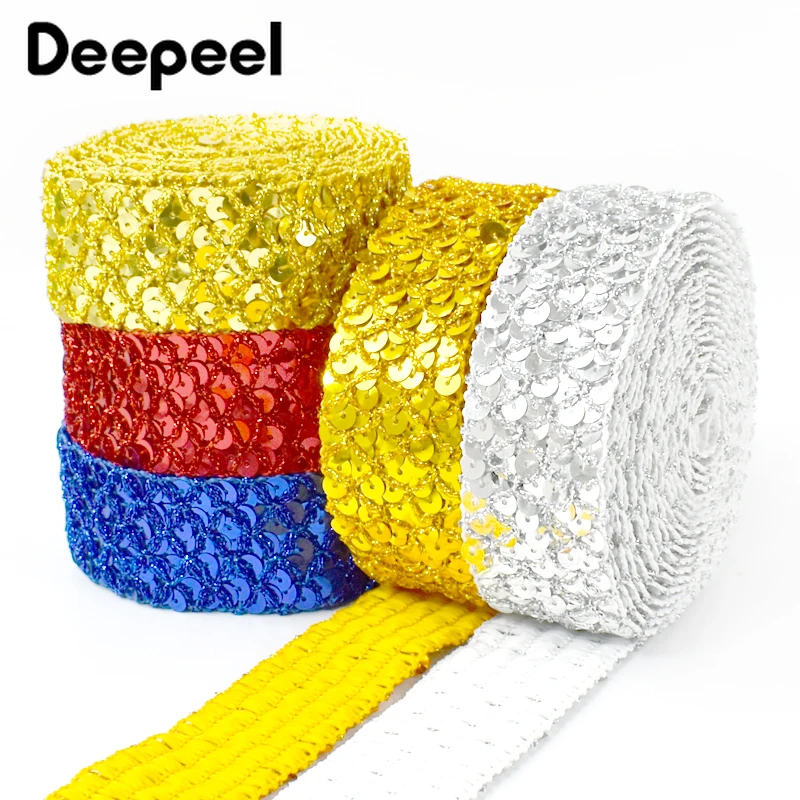 2/5/10M Deepeel 15/20/35mm Sequins Lace Trim Garment Decoration Ribbon fabric Dress Wedding Tape DIY Handmade Sewing Accessories