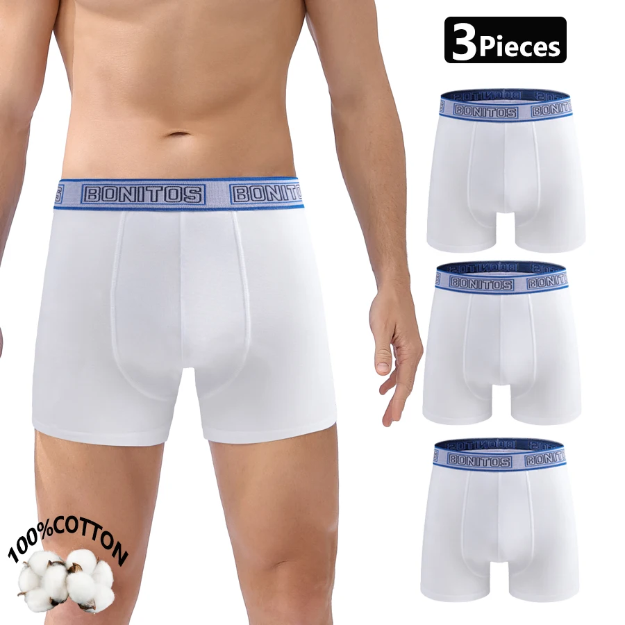 

Мужские трусы из 100% хлопка, 3 шт., трусы-боксеры с эластичным поясом и алфавитом, сексуальные мужские трусы, нижнее белье средней длины, мужские боксеры