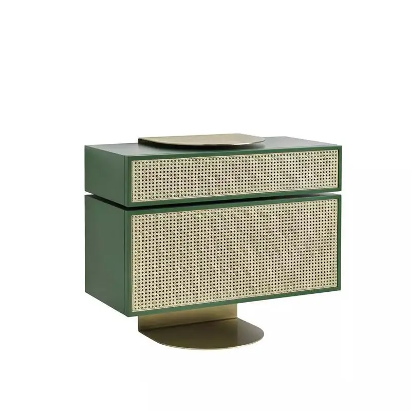 Creative modern neoclassical sun and moon stainless steel rattan bedside table, bedroom bed and breakfast storage cabinet