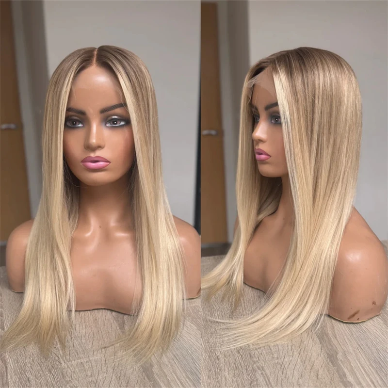 

Synthetic Wig Ombre Ash Blonde Balayage Lace Front Wig Realistic Look Straight Glueless Wig For Women Party Cosplay Daily Use